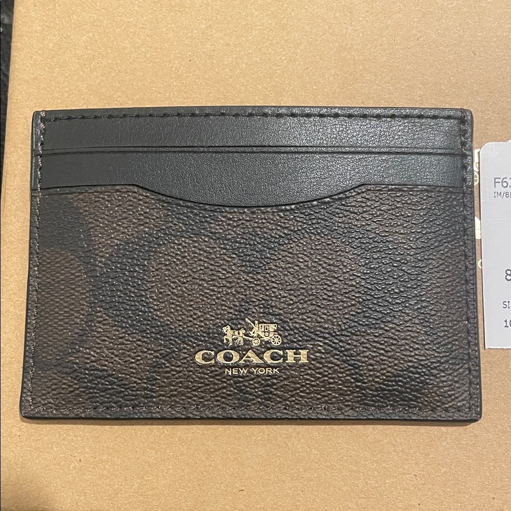 NEW Coach Signature Canvas Card Holder in Brown and Black - Picture 4 of 9